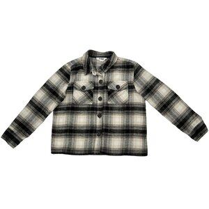 BB Dakota by Steve Madden Courtside Shacket Black Ivory Plaid Womens L